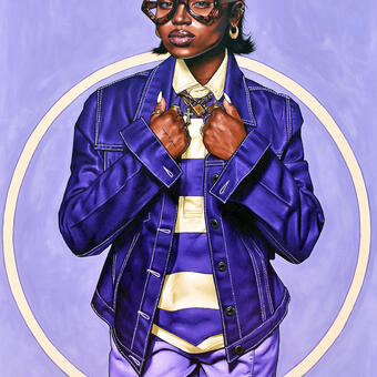 Woman in purple jacket