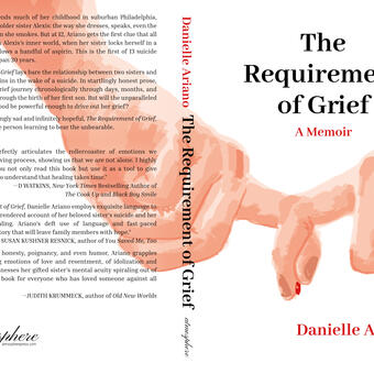 This shows the cover of The Requirement of Grief. It features two hands, with interlocking pointer fingers. A drop of blood squeezes out from between the two fingertips. 