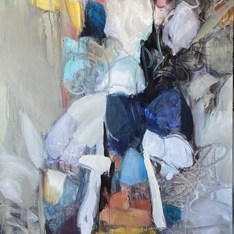 blue yellow and grey abstract compsition