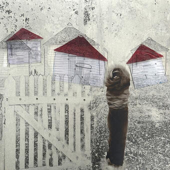 Transparencies and paint on aluminum 12x12.