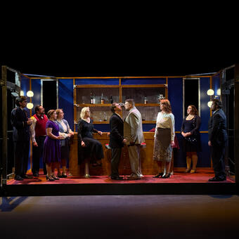 Wide shot of everyone on the train