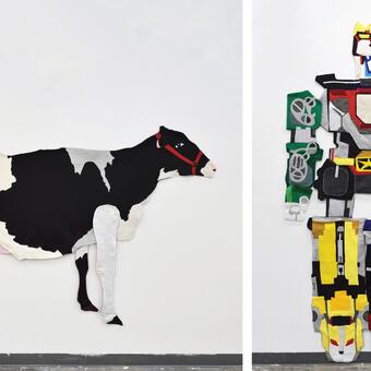 Voltron and a Cow constructed out of felt