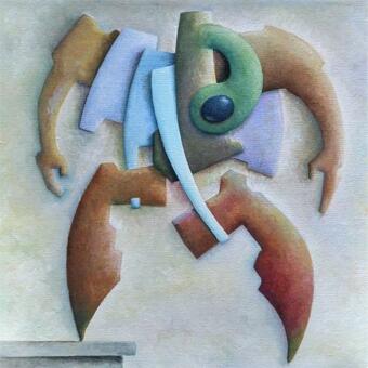 surreal figure taking a step off the top step