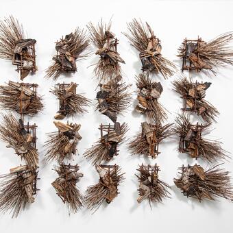 This is a wall hung 3-d work. Constructed from pine wood & willow.