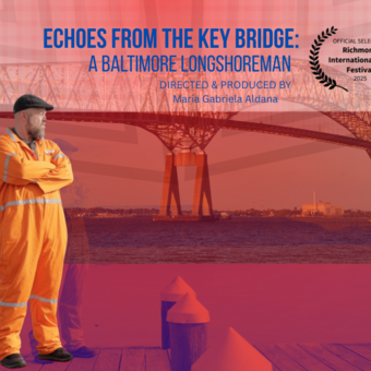 Longshoreman looks back at what is left of the Key Bridge.