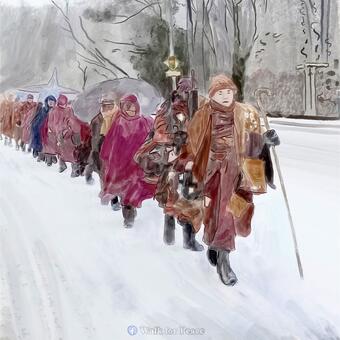 A painting of the Monks walk for peace