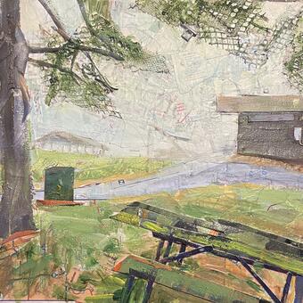 foggy landscape, mixed media