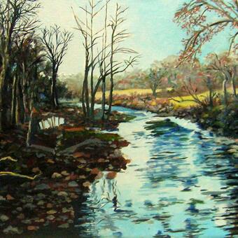 28 byy 32 inches wide, oil paint on stretched canvas.