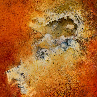 Abstract oil painting with mixed media textures