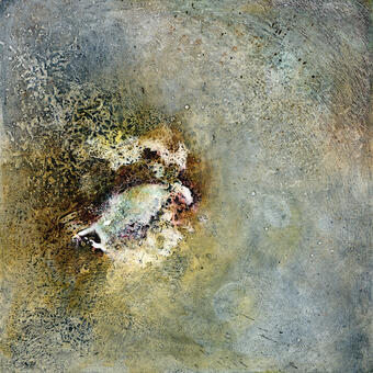 Abstract oil painting with mixed media textures