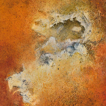 Abstract oil painting with mixed media textures