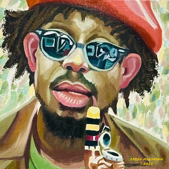 Modern Art Meets Cubism - Peter Tosh smoking his cannabis pipe of multiple colors.
