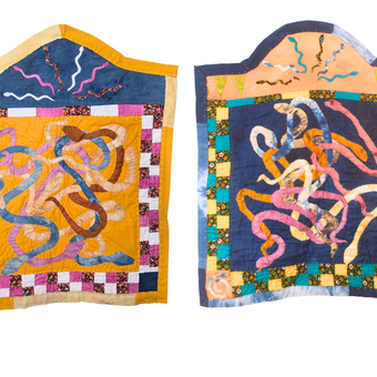 quilted wall hangings with natural dye, applique, embroidery, hand work