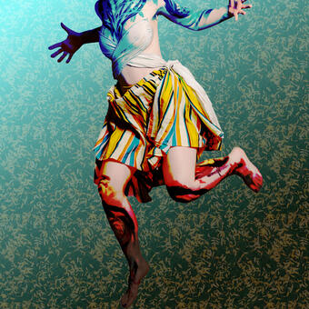 Sofia dancing in body paint with digitally manipulated atmosphere of leaves