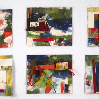 six small colorful textured constructions