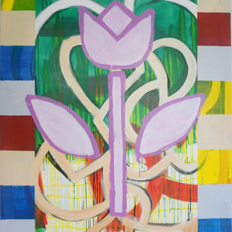 large flower painted on multicolor background