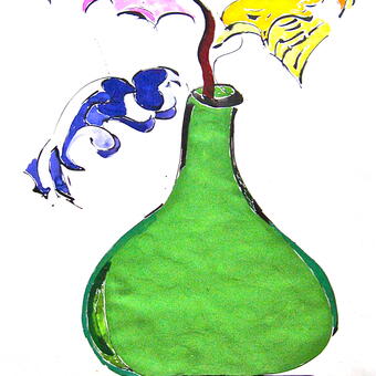 Green Vase with Flowers