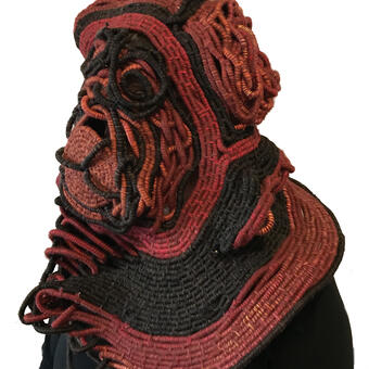 Coiled Mask 3 (Worn), 2020, thread and rope