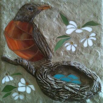 Robin, Nest, Crabapple Blossoms 