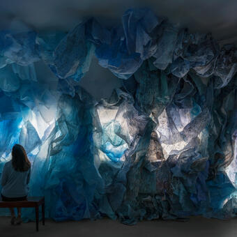 digital photography, paper installation, art, installation, monotype, printmaking, large scale