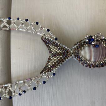 Bead Bezel Shell and Drop Lace Necklace