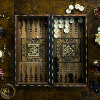 Photograph of "Backgammon, Hibiscus, & Muffins."