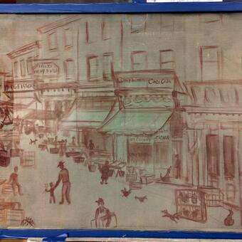 Draft sketch of Hollins Market, c. 1950