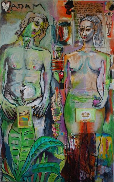 Adam and Eve 50 x 79 inches, collage - mixed medi on plywood,.jpg