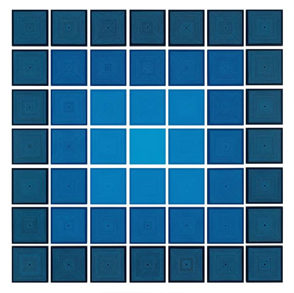 Blue squares on blue