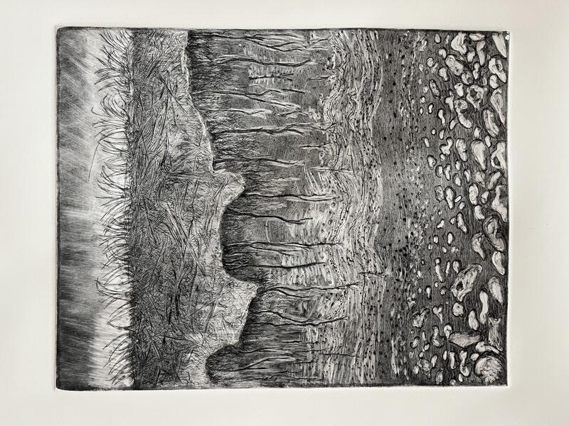 Covehithe Erosion project, Drypoint print, 14 by 20