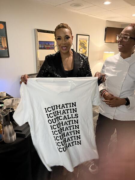 MC Lyte with Outcalls' shirt ICUHATIN