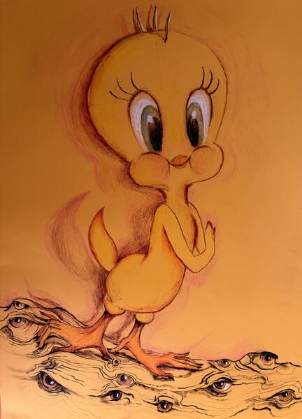 Tweety Bird, painted on the wall