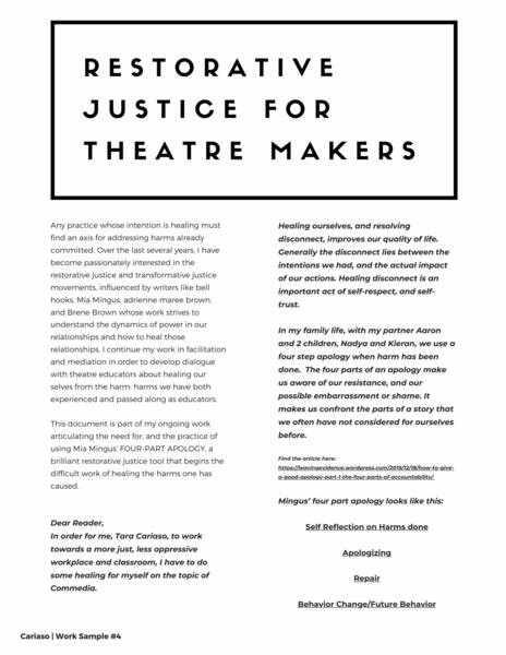 Restorative Justice for Theatre Makers