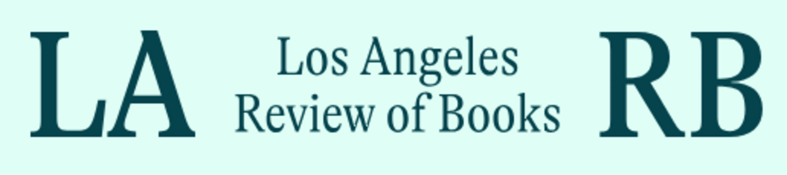 A screem grab of the Los Angeles Review of Books flag. The letters LA and RB book end the web magazine's title.