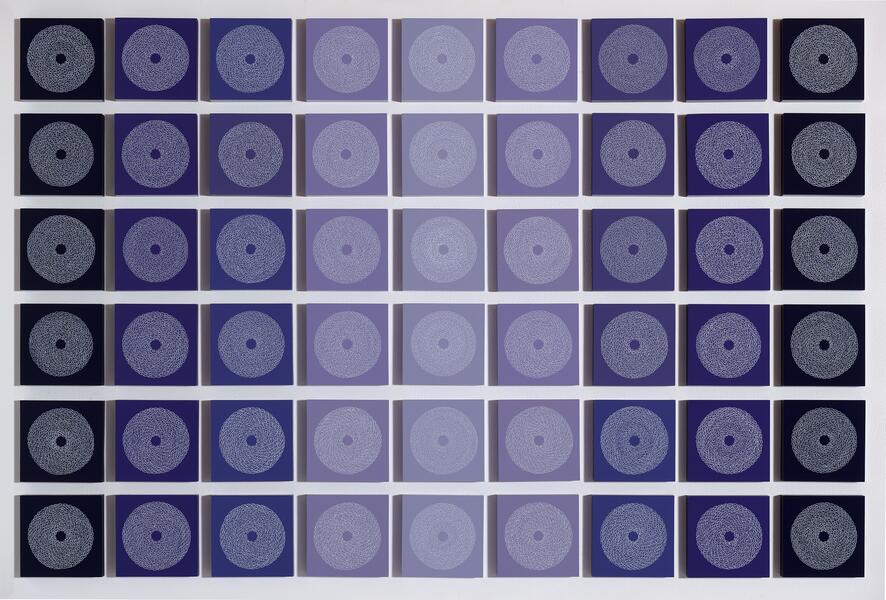 White circles on purple