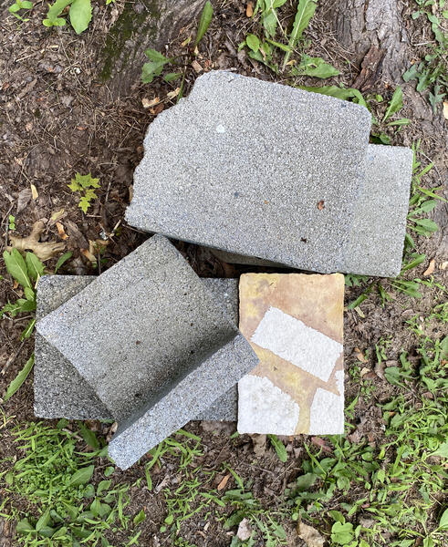 concrete paver and fieldstones from the series On Summer's Margin (installation view)