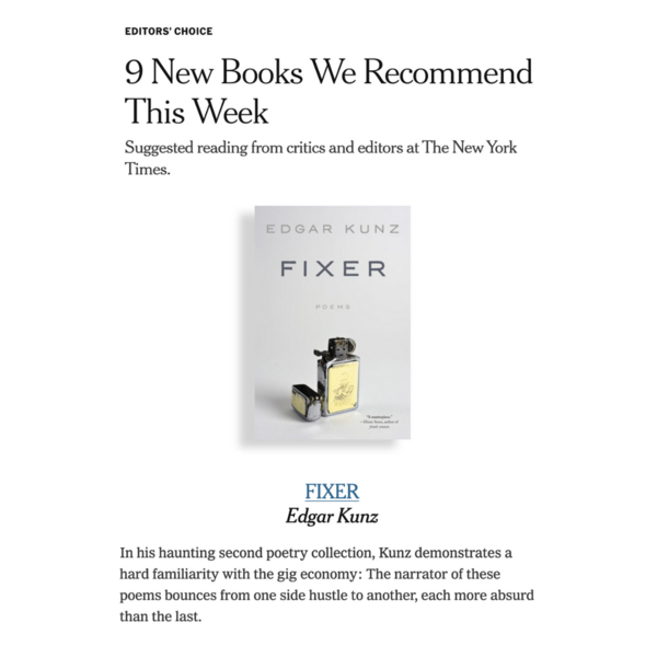 FIXER named a New York Times Editors' Choice book