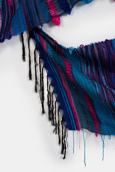 blue, purple, and pink weaving entitled blue: ancestral healing
