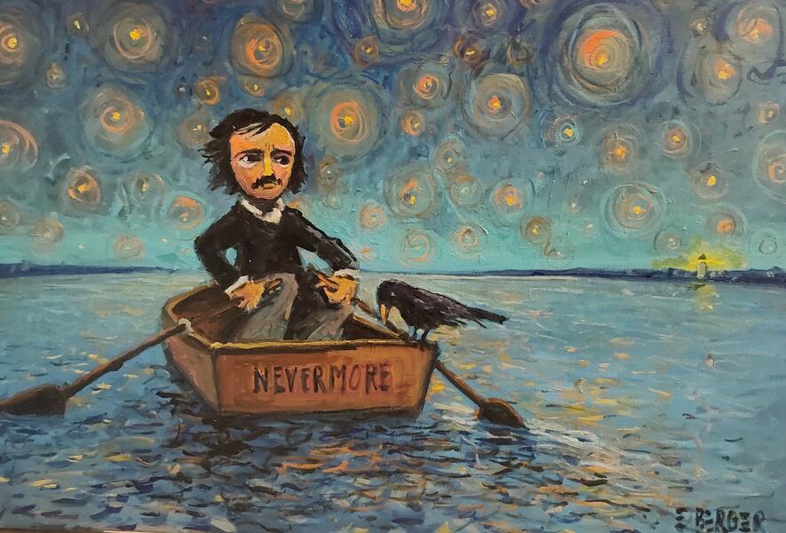 Poe in a rowboat