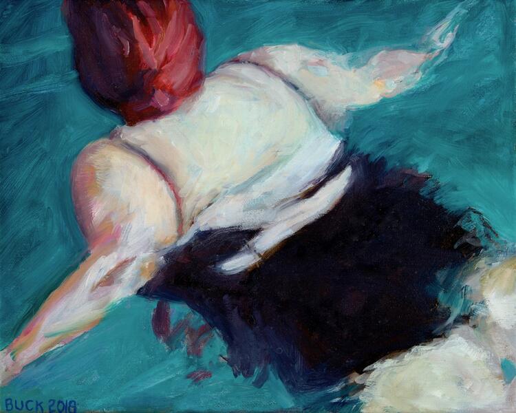Red-hair woman floating, 2018