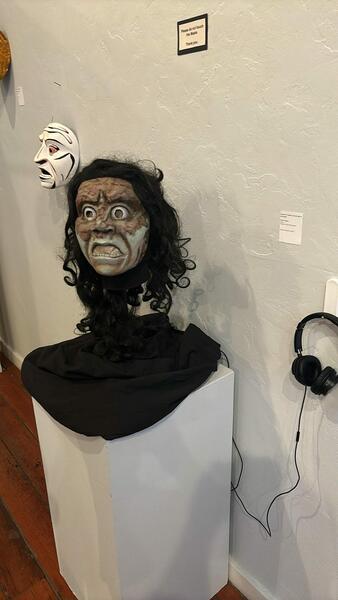 I Am Not Safe In This World mask art project on exhibition in Eureka, CA