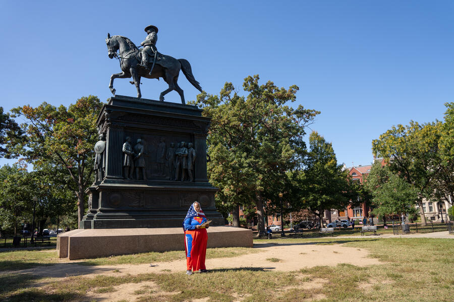 Performance Still in front of monument