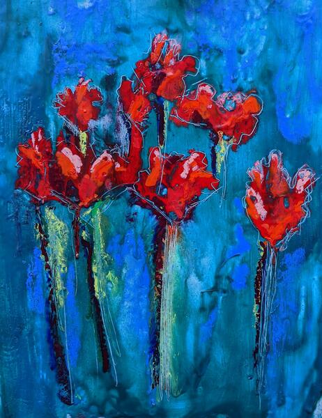 Red Tulips Encaustic on masonite, 9 x 12 Collin Cessna, 2022