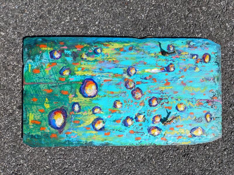 Turqouise Flow Encaustic on slate, 11 x 20 Collin Cessna, 2023