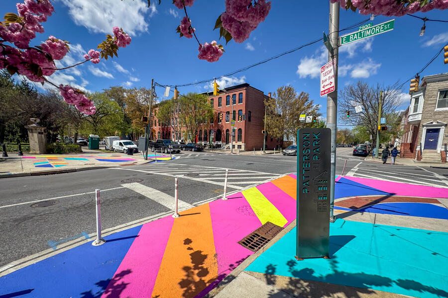 Patterson Plumage, perspective view of traffic calming pavement art