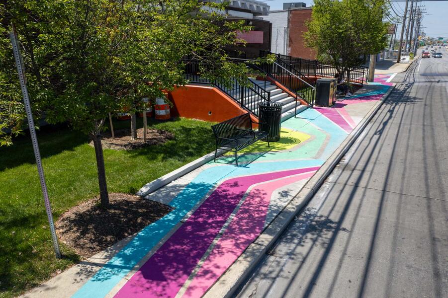 Glen Flows, birds-eye view of sidewalk pavement art