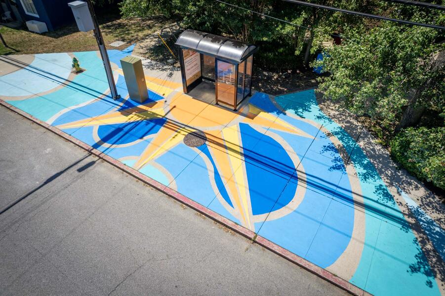 Annapolis Eastport, Eastport ShineWave bus stop sidewalk mural, birds-eye view