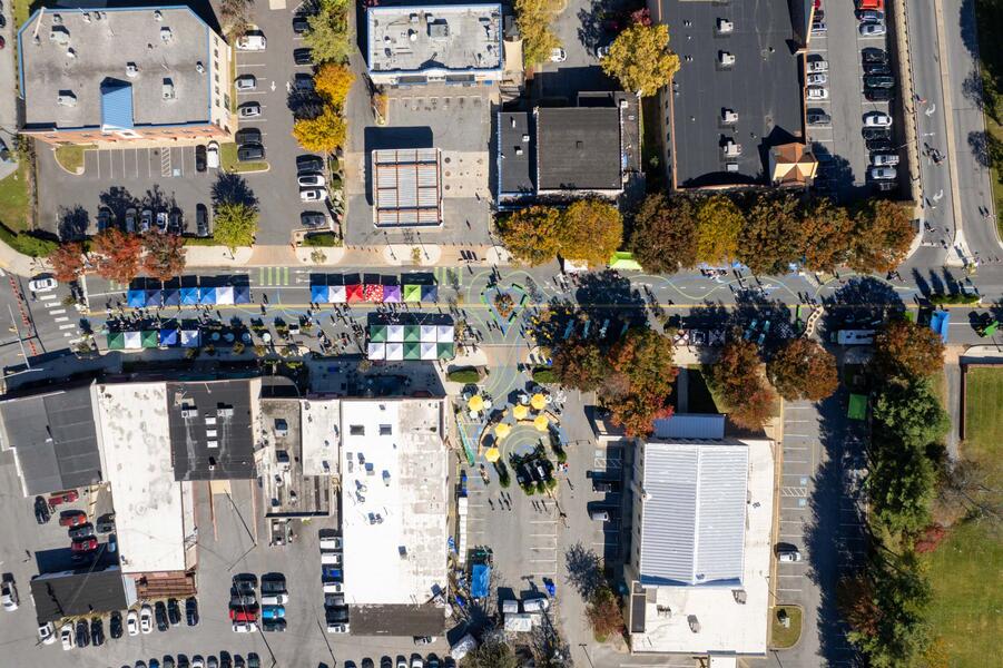 Damascus Placemaking Festival, aerial view of pedestrianized Main Street