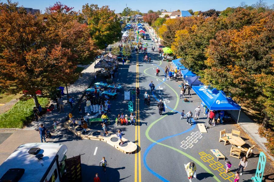 Damascus Placemaking Festival, birds-eye view facing west of recreation area