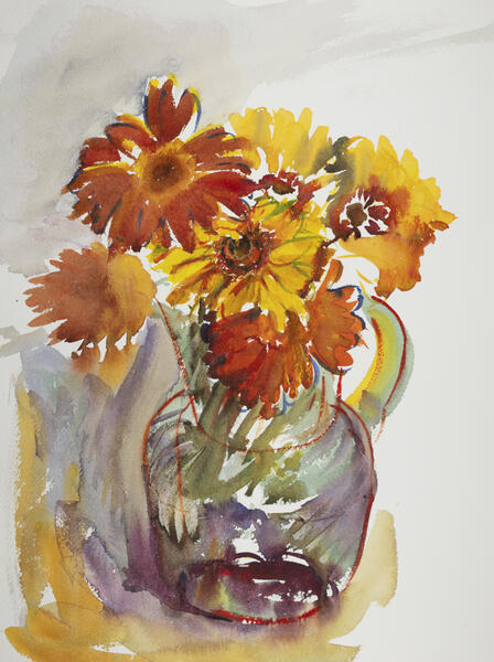 Gerberas in Glass Pitcher